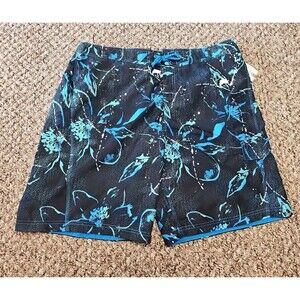 Speedo Mens XL Blue Hawaiian ? Floral Swim Trunks Shorts Pockets UV Fabric